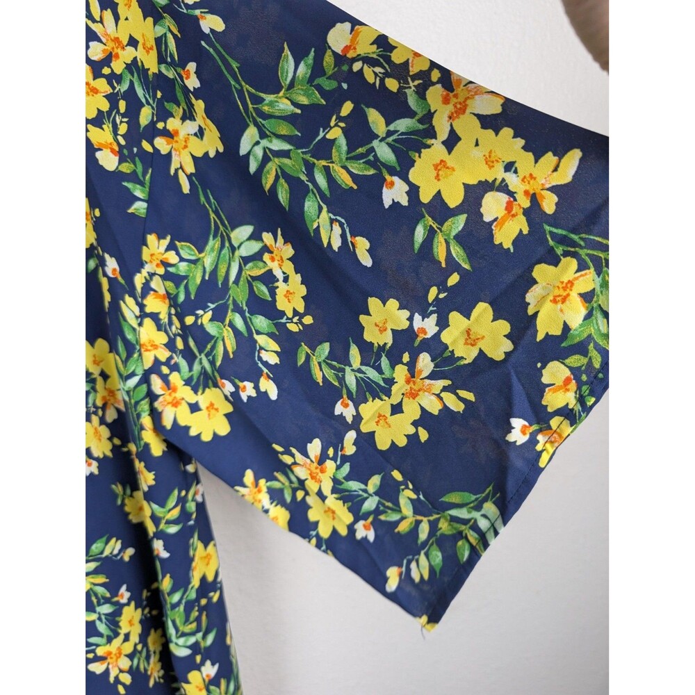 Pioneer Woman Kimono Womens L XL Navy Yellow Floral Duster Robe 46in Lightweight - Picture 5 of 8